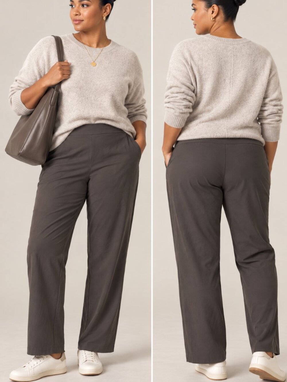 Eileen Fisher Gray Tencel Lyocell Stretch Ponte Straight Leg Pants L